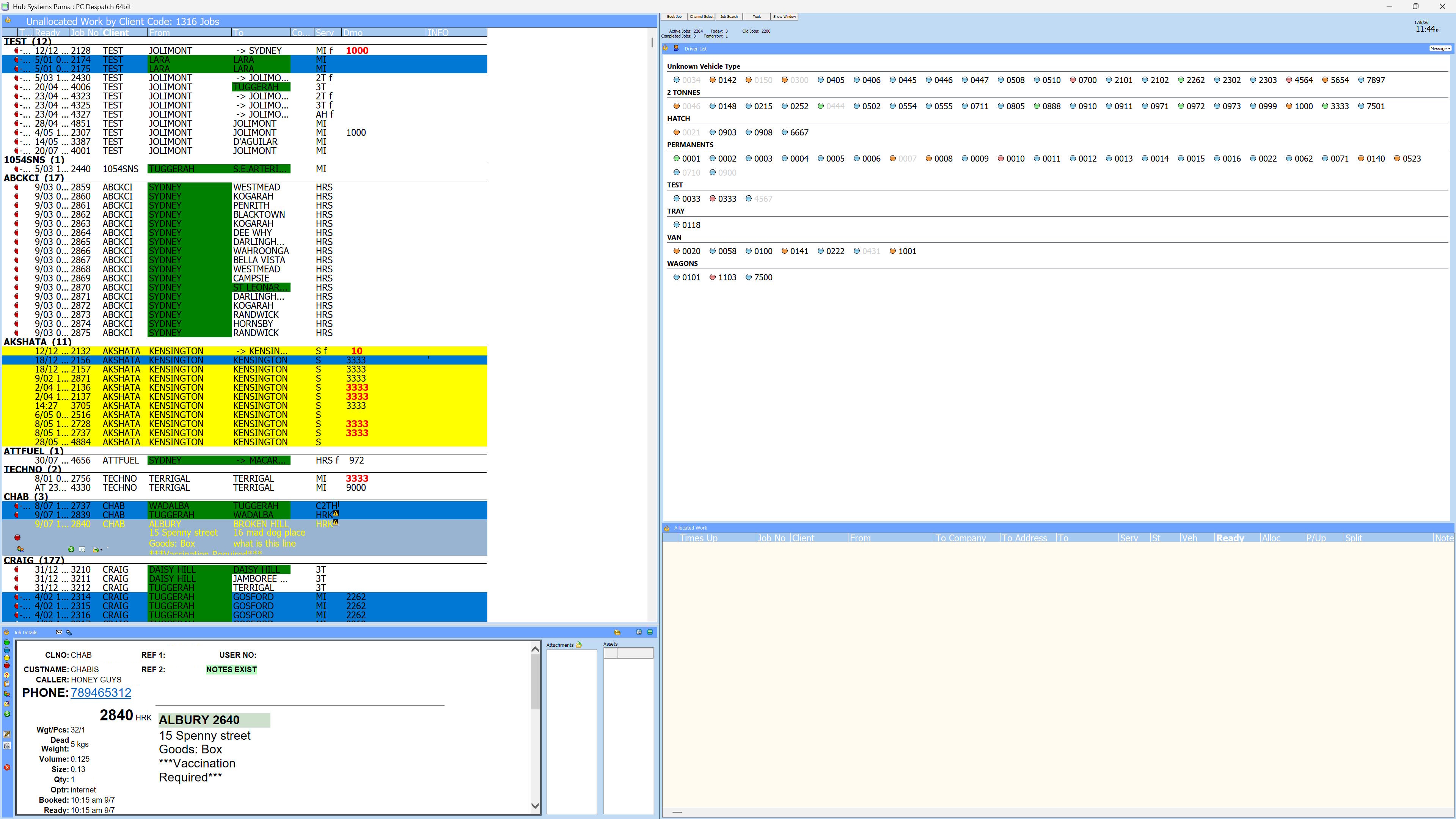 PC Despatch dashboard in Hub FMS